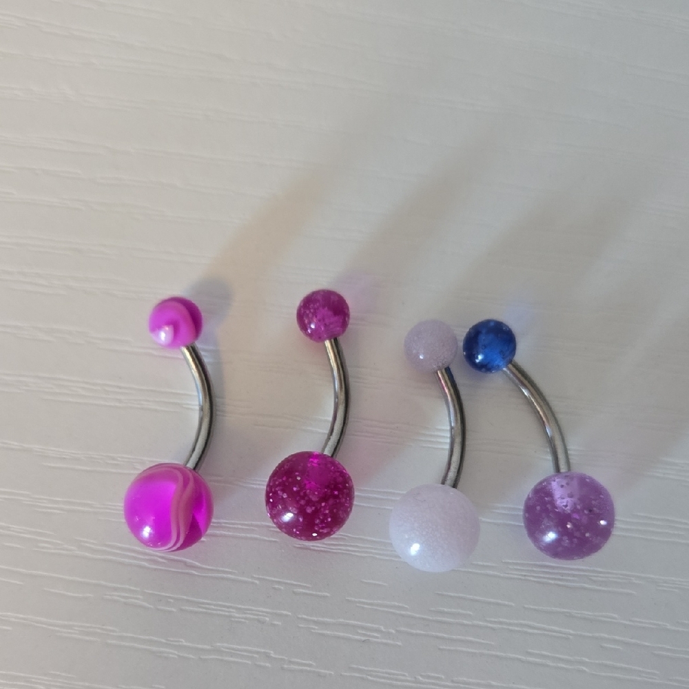 Set of 4 Belly Button Rings with Purple and Blue Accents